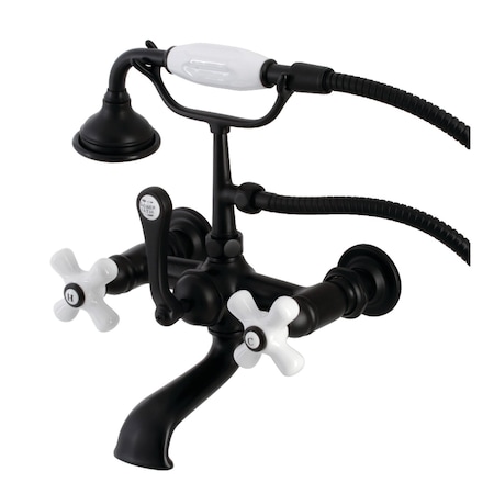 Kingston Brass AE559T0 7-Inch Wall Mount Tub Faucet with Hand Shower, Matte Black AE559T0